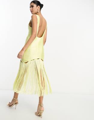 Asos yellow fringe clearance dress