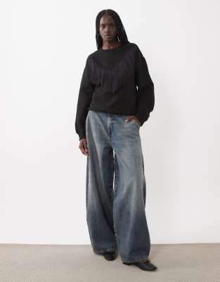 Asos Design Fringe Sweatshirt In Black