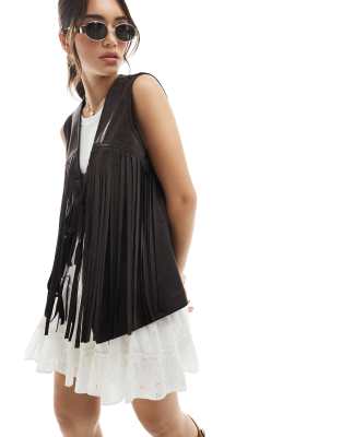 FLORAL FRINGE WAIST COAT CO-ORD-WHITE main image 0