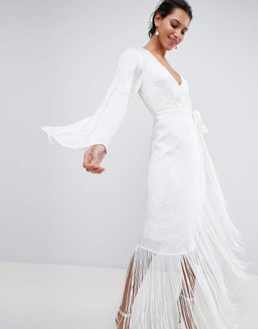 Asos edition fringe 2025 maxi wedding dress