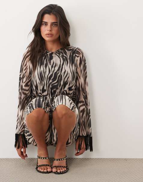 ASOS DESIGN fringed angel sleeve zebra top - view 1