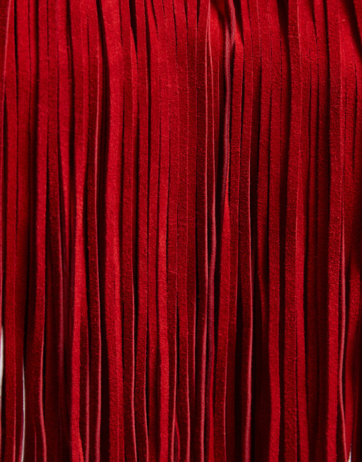 ASOS DESIGN fringed clutch bag in red suede