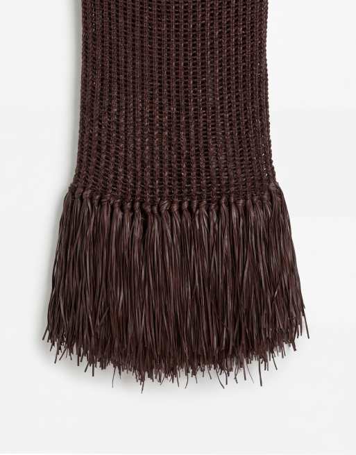ASOS DESIGN fringed hem open stitch skirt in chocolate - part of a set, 8 of 9