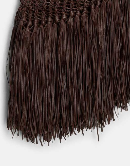 ASOS DESIGN fringed hem open stitch skirt in chocolate - part of a set, 9 of 9