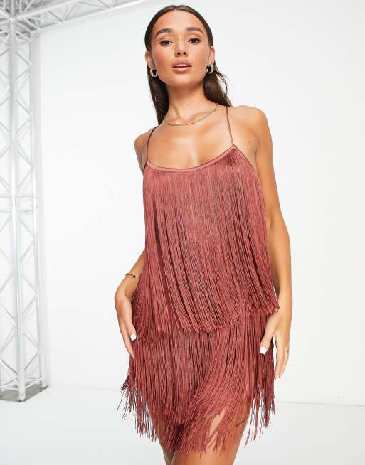 ASOS DESIGN two-piece with fringe in red