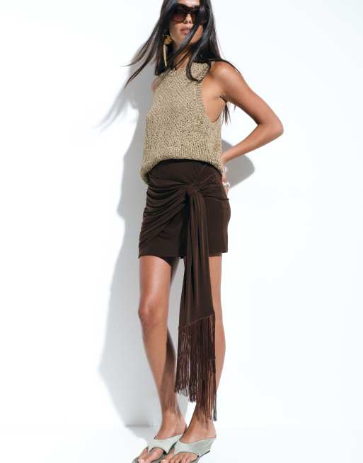 ASOS DESIGN fringed set in brown, 3 of 4