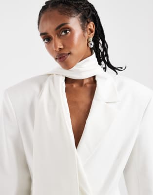 Asos Design Fringed Scarf Oversized Blazer In White