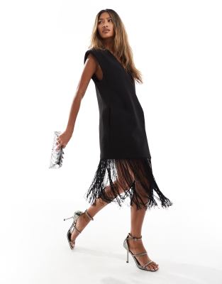 Shop ASOS DESIGN fringed sleeveless blazer in black Online – Trendy & Affordable Fashion