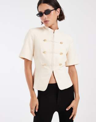 Asos Design Frog-closure Detailing Fitted Shirt In White