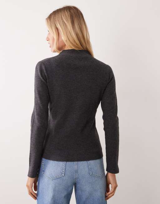 ASOS DESIGN frogging mandarin collar cardigan in charcoal, 4 of 4