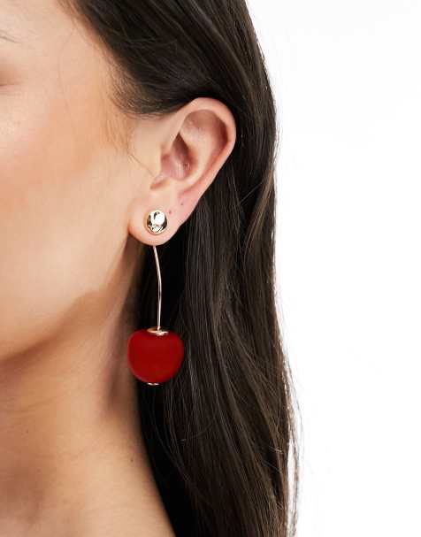 ASOS DESIGN front and back drop earrings with cherry design in red - view 1