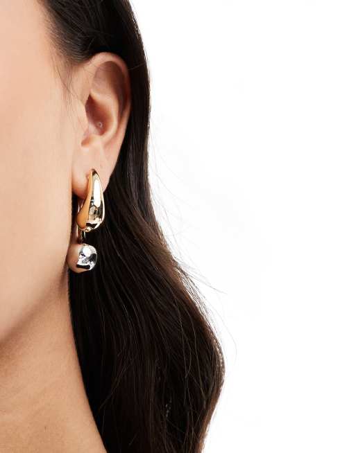 ASOS DESIGN front and back drop earrings with molten mixed metal design in multi, 3 of 4