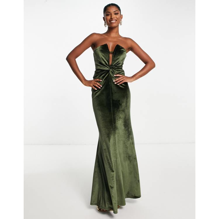 Emerald green velvet plunge outlet split leg maxi dress