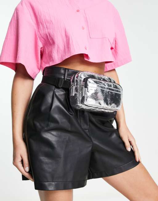 ASOS DESIGN front pocket bum bag in silver