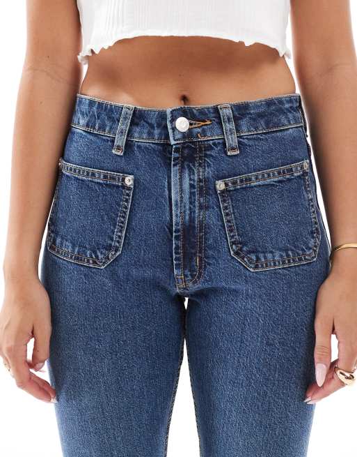 ASOS DESIGN front pocket flare jeans in dark mid wash, 5 of 5