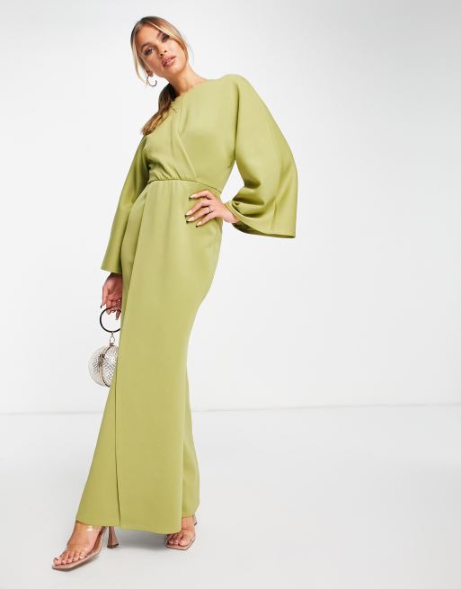 Olive green maxi dress hotsell with sleeves