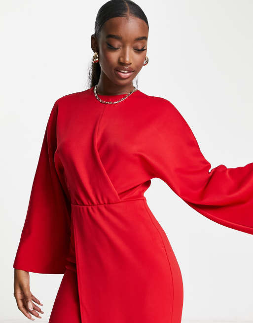 ASOS DESIGN front twist maxi dress with fluted sleeve in red