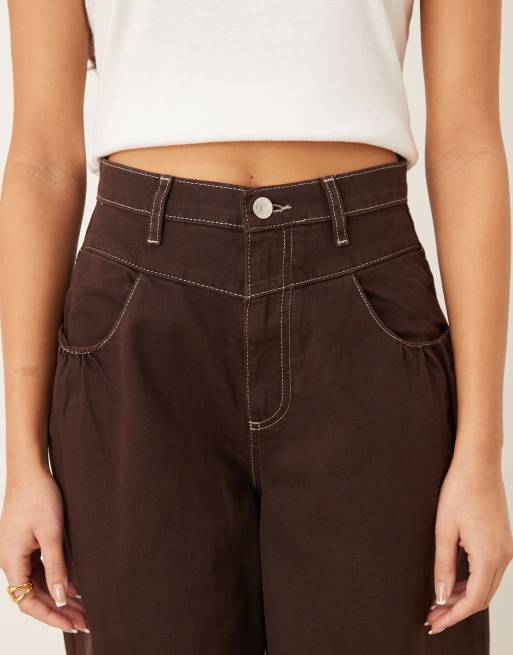 ASOS DESIGN front yoke wide leg jean in brown, 4 of 5