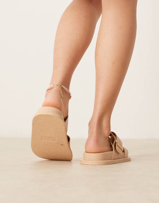 ASOS DESIGN Frozen double strap slider in beige