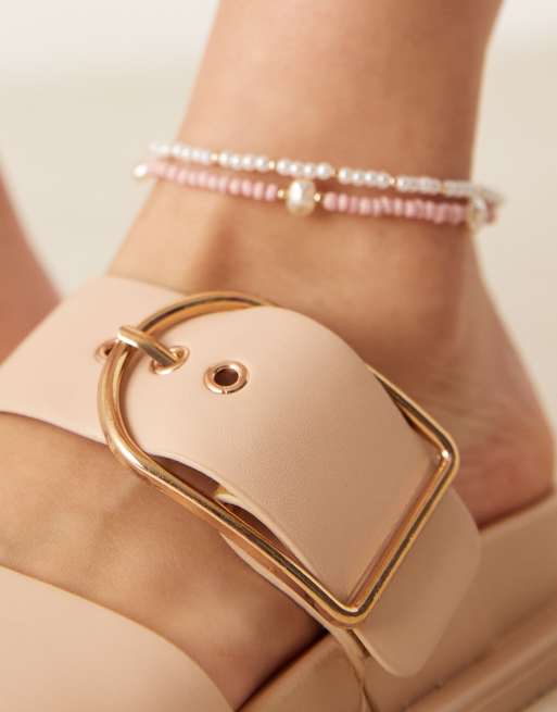 ASOS DESIGN Frozen double strap slider in beige