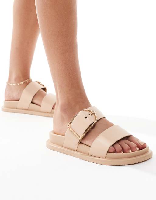 ASOS DESIGN - Frozen - Slippers met brede pasvorm en dubbele bandjes in beige, 4 van 4