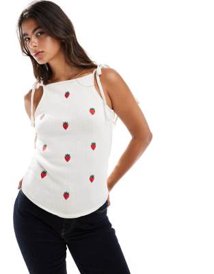 ASOS DESIGN fruit embriodered hanky halter top Sale