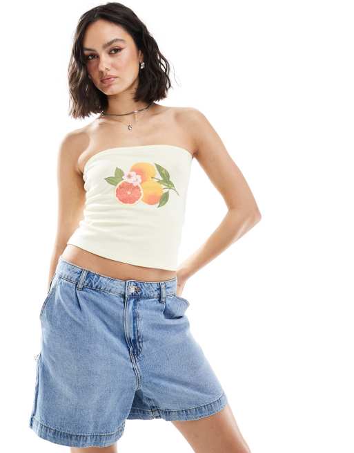  ASOS DESIGN fruit graphic bandeau top in lemon