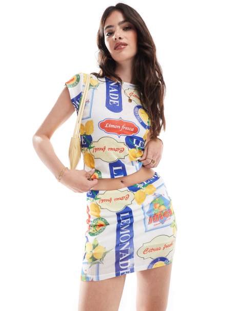 ASOS DESIGN fruit printed mesh mini skirt co ord - view 1