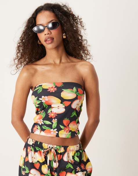 ASOS DESIGN – Fruktmönstrad, lång bandeau-topp, del av set - view 1