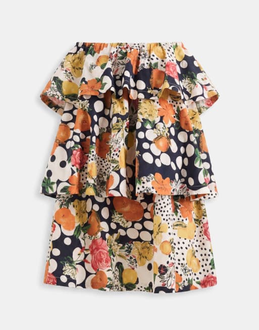 ASOS DESIGN – Fruktmönstrad miniklänning med bandeau-ringning och volanger, 5 av 7