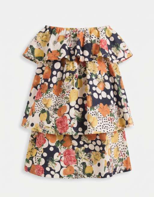 ASOS DESIGN – Fruktmönstrad miniklänning med bandeau-ringning och volanger, 6 av 7
