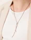 [ASOS DESIGN] ASOS DESIGN fuax pearl lariat necklace in silver tone No Size SILVER
