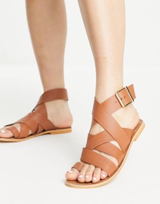 ASOS DESIGN Fudge leather flat sandals in tan