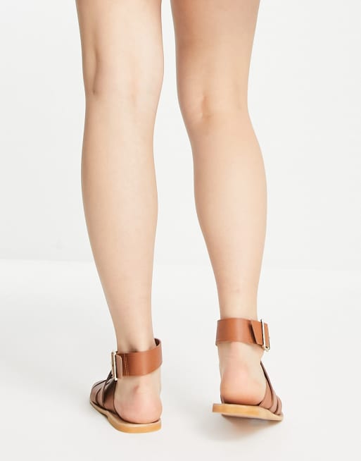 ASOS DESIGN Wide Fit Frappe flat sandals in tan