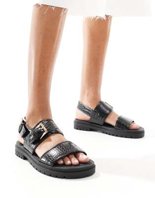 ASOS DESIGN - Fuel - Sport-Sandalen in Schwarz mit Kroko-Optik