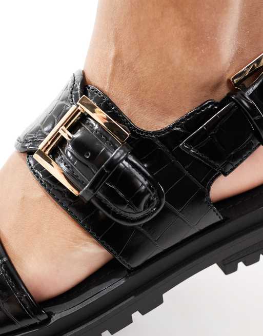 ASOS DESIGN - Fuel - Sporty og sorte sandaler med krokodillelook, 4 af 4