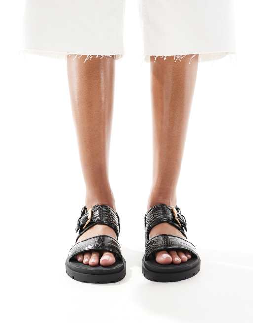 ASOS DESIGN Fuel sporty sandals in black croc, 2 of 4