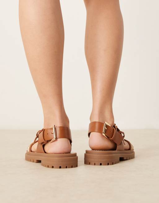 ASOS DESIGN Fuel sporty sandals in natural/tan mix, 3 of 4