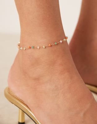 ASOS DESIGN - Fußkettchen in Goldoptik mit verschiedenen Perlen-Goldfarben