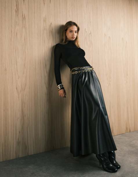 ASOS DESIGN full circle pu skirt in black - view 1