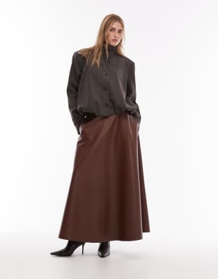 Asos Design Full Circle Pu Skirt In Brown