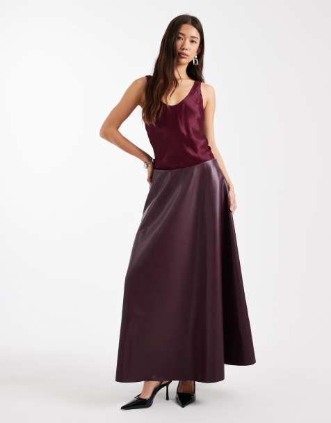 ASOS DESIGN full circle pu skirt in fig - view 1