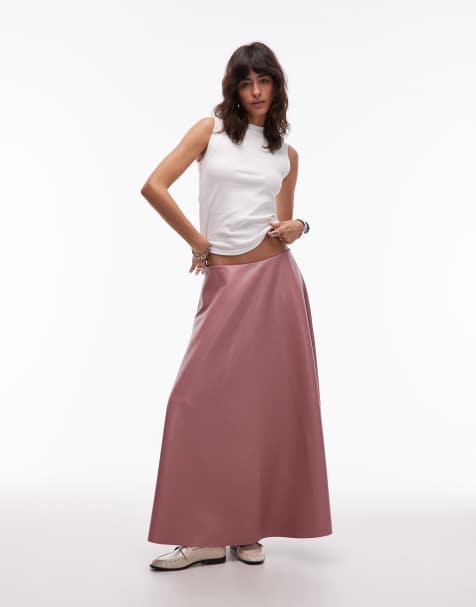 ASOS DESIGN full circle pu skirt in pink - view 1
