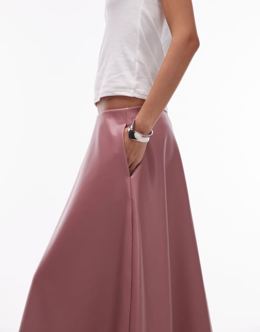 ASOS DESIGN full circle pu skirt in pink, 3 of 6