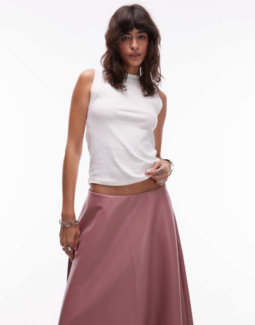 ASOS DESIGN full circle pu skirt in pink, 4 of 6