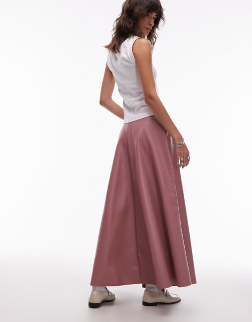 ASOS DESIGN full circle pu skirt in pink, 5 of 6