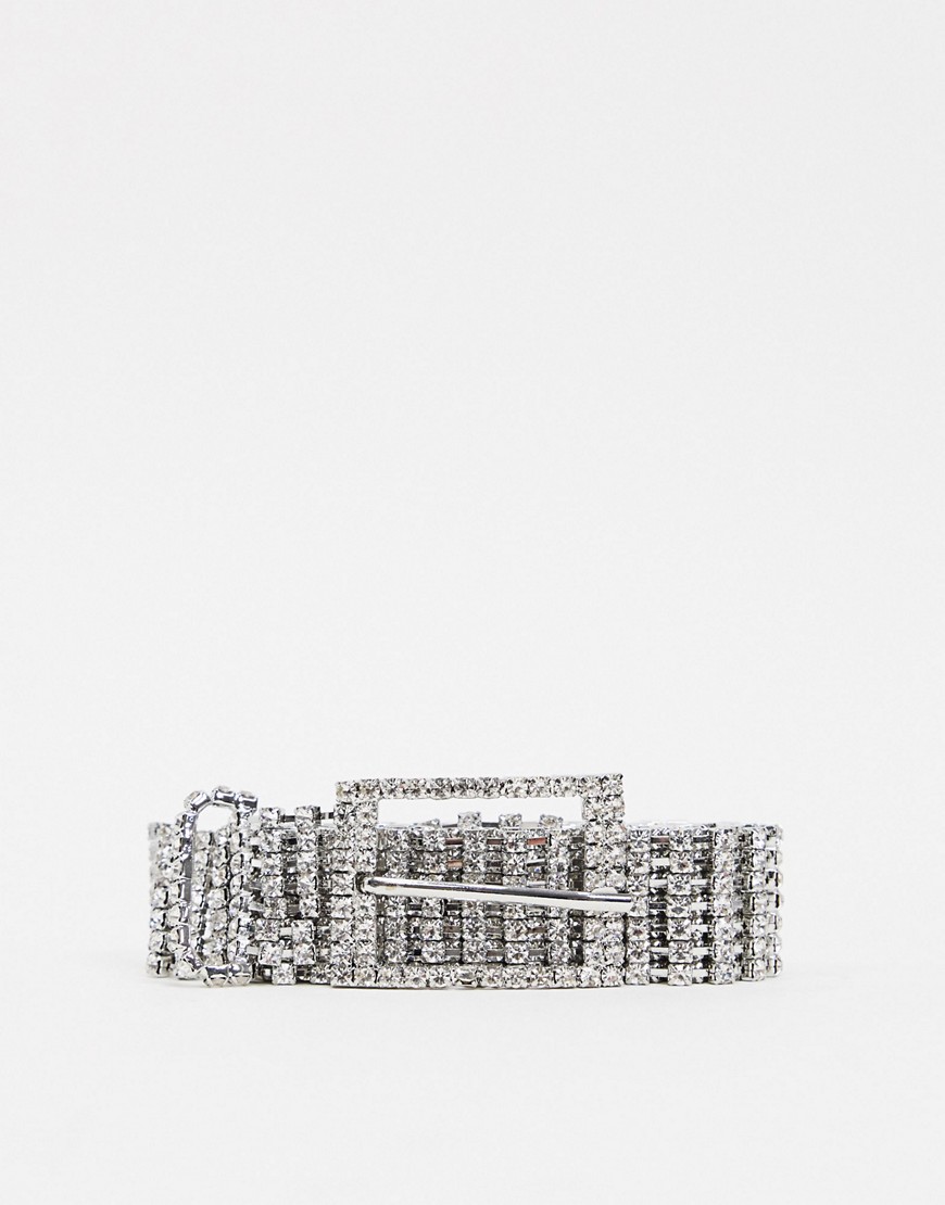 ASOS DESIGN full diamante chain waist and hip belt-Silver