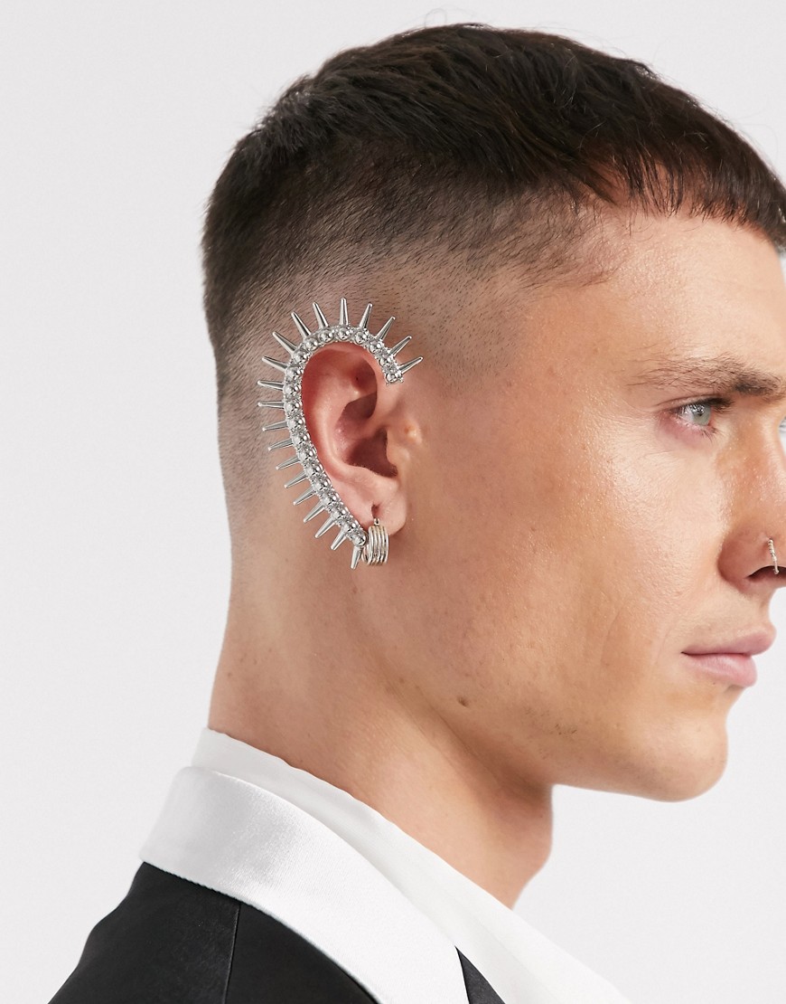 ASOS DESIGN full ear cuff with spikes in silver tone