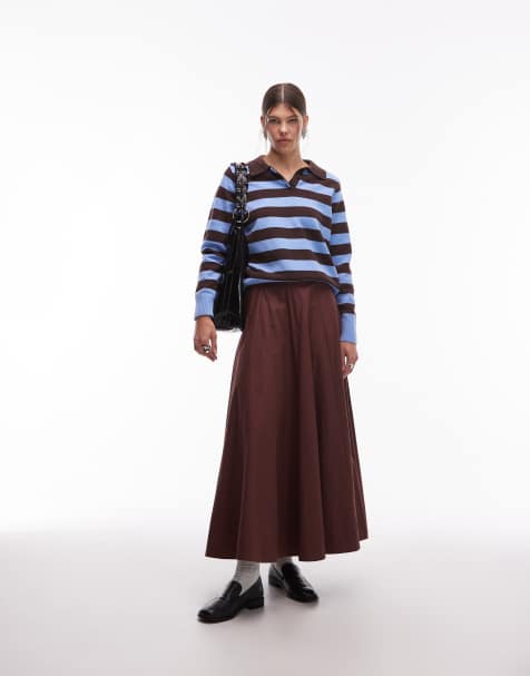 ASOS DESIGN full hem voluminous maxi skirt in brown - view 1