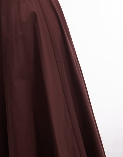 ASOS DESIGN full hem voluminous maxi skirt in brown, 4 of 5